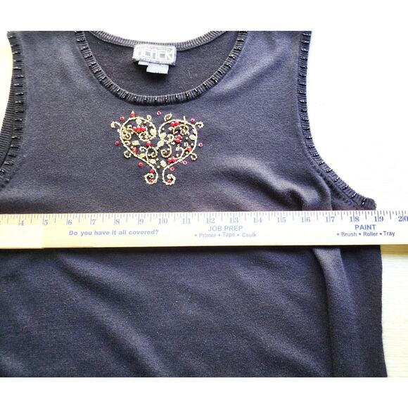 SWEATER JACKET & TANK-BEREK-Rhinestones-Appliques-Black-Gold-2 Piece-Size XL - Picture 15 of 15